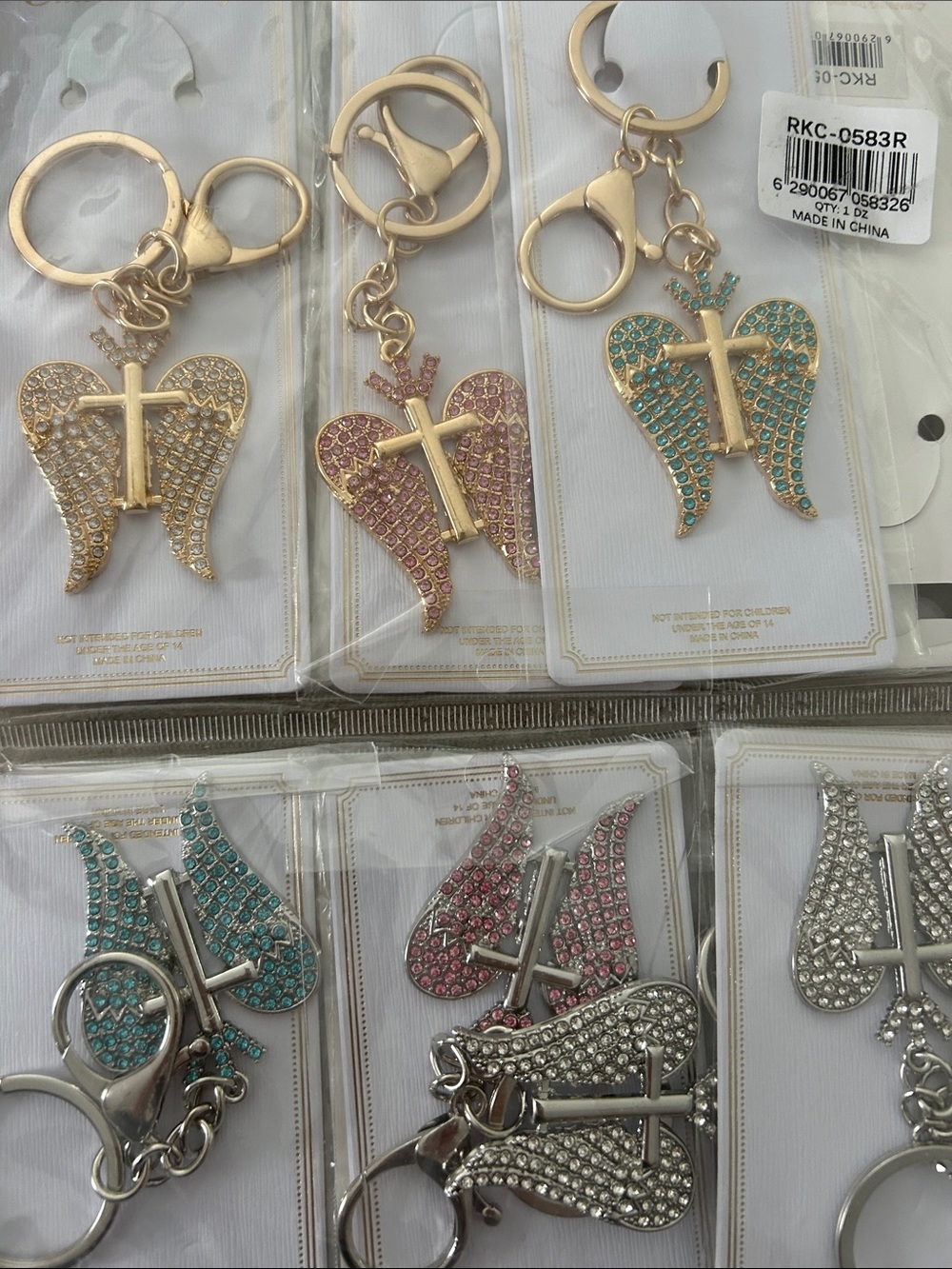 🔥$5 Rhinestone Angel Wings Cross Keychain - Gold, Pink, Teal, Silver
